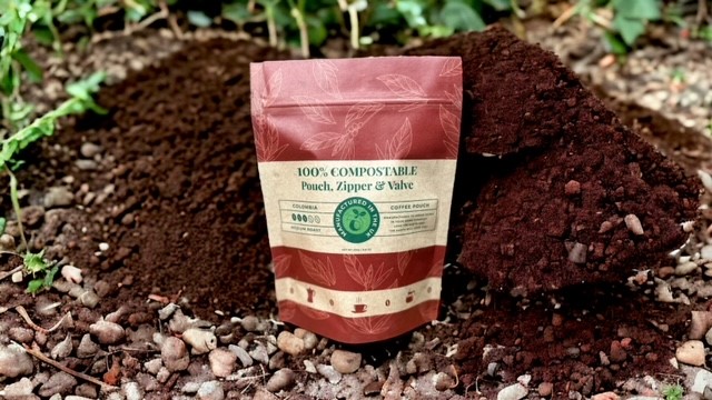 Compostable coffee pouch packaging