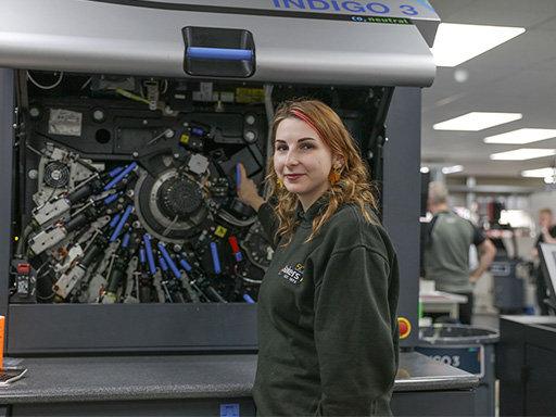 International women's day. Female digital print press operator