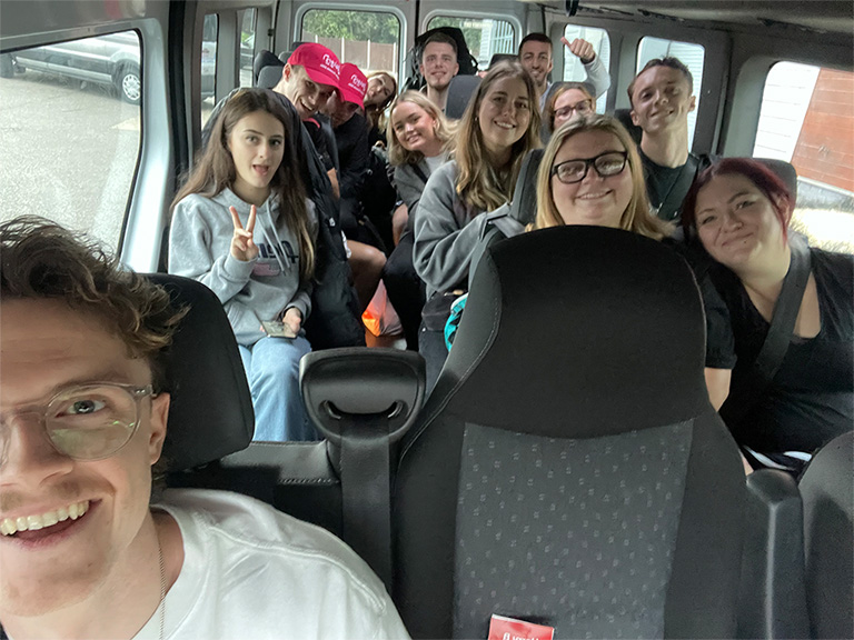 Minibus selfie with the 1st group